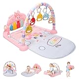 CUTE STONE Spielbogen Baby, Klavier Spieldecke baby mit Musik & Lichtern, Spielmatte mit Spielbogen abnehmbarem Babyspielzeug, Musikalisches Aktivitätszentrum für Säuglinge, Neugeborene 3–12 Monate.