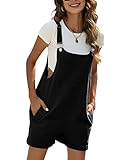 Vanchenl Damen Sommer Kurze Latzhose Lässig Verstellbare Träger Lätzchen Baumwolle Leinen Overalls mit Taschen Schwarz L