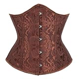 SHEKINI Korsett Damen Bauchweg Corsage Bustiers Unterbrust Satin Lace Up Waist Cincher mit Tanga, Jacquard Crop Top Gothic Vintage Corset Body Shaper Oberteil