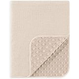 Susurration Babydecke Baumwolle Baby Decken Neugeborenen, Weiche Krabbeldecke 75x100cm,Multifunktional Minky Kuscheldecke für Kleinkinder Mädchen Junge (Beige)