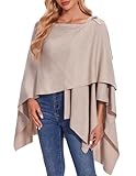 PULI Damen Eleganter Poncho mit überkreuzter Vorderseite, gestrickter Schal, Umhang, weicher Reise-Poncho, Geschenke für Herbst und Winter Haferflocken