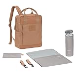 LÄSSIG Baby Wickelrucksack Wickeltasche Rucksack mit Wickelunterlage, Kinderwagenbefestigung, Flaschenhalter nachhaltig produziert/GRE Vividal Backpack almond