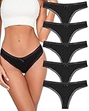 KNITLORD Bambusfaser String Tanga Damen Spitze Unterhosen Weich Unterwäsche Frauen Lingerie Sexy Thong Panty Set 5er Pack Schwarz S