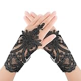 Lusofie Kurze Fingerlose Handschuhe Damen Elegante Formelle Teeparty Spitzenhandschuhe Schwarz Brautbankett Abschlussballkleid Opernspitze Weiche Atmungsaktive Party Brauthandschuhe