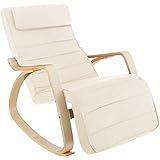 tectake® Schaukelstuhl mit Polster Auflage, Relaxsessel,Liegestuhl, Sessel für Wohnzimmer, Schaukelsessel, Stillsessel für Babyzimmer, Fernsehsessel bequem, Schaukel Liege mit Fußsstütze - beige