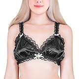 LittleForBig Unisex Nachtwäsche Riemen Dessous Set Lingerie Sissy Spitzen Rüschen Verstellbare Satin Bralette Schwarz XXL