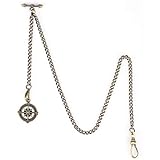 ManChDa Albert Chain Taschenuhr, T-Bar-Kette mit Kompassanhänger, Curb Link Chain 2 Haken Antike Fob T-Bar für Herren (Bronze)