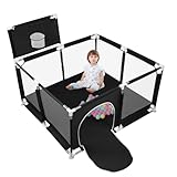Laufstall für Kinder, großer Laufstall, für drinnen und draußen, 126 x 126 x 66 cm, 50 kleine Kugeln, 4 Saugnäpfe, Schwarz