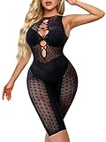Buitifo Damen-Dessous Bodysuit Fischnetz-Bodystocking Sexy Jumpsuit(xzk,schwarz,Einheitsgröße)