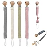 4 PCS Schnullerkette Stoff,Schnullerband,Schnullerketten mit Clip,Pacifier Holder für Jungen & Mädchen,Pacifier Chain Set für Verhindern dass der Schnuller Herunterfällt - 4 Farben
