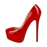Meinabsatz Damen Klassische Plateau High Heels Slip on Pumps Stiletto Absatz Elegante Damenschuhe Lack Rot 42 EU