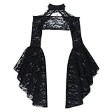 Alaurbeauty Damen Gothic Spitze Shrug Langarm Punk Bolero Jäckchen Cardigan Goth Schal Crop Top für Party Club Karneval Halloween (Schwarz Rollkragen, S)