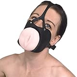 Honeylust - Erniedrigung mit dem BDSM Mundknebel + Silikon Vagina Muschi - abschließbarer Mouth Gag - Kopfgeschirr für Oralsex - Fetisch Taschenmuschi Masturbator