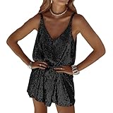 LIAOPUFUS Damen kurzes V-Ausschnitt trägerloses Kleid sexy Strapser Pailletten Pailletten Kleid lose sitzendes Kleid (M, schwarz)
