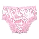 Satini Satin Gerüschte Spitze Sissy French Knickers Slips Höschen Unterwäsche (Zartrosa - Tupfen, XXL)