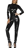 FEOYA Frau Eritic Kleidung Nachtkleidung Stretch Leder Long Jumpsuit Kostüm Erwachsene Kostüme Catsuit Catwomen Kleidung Push Up mit Front Reißverschluss