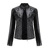 SHADIOA 2021 Lederjacke Damen Reißverschlüsse Frühling Herbst Damen PU Lederjacke Schlank Motor Biker Mantel Weibliche Übergroße,Schwarz,XL