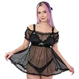 LittleForBig Unisex Netz Durchsichtiges Babydoll Kleid Rock für Crossdresser Transgender Schwarz XXXXL