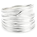 Vinani Damen Ring 925 Silber - breit Struktur sandgestrahlt glänzend aus 925 Sterling Silber für Frauen Gr. 52 RBM52