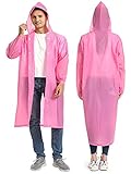 GUKOY Regenponchos für Erwachsene, wiederverwendbar, 2er-Pack, Regenmäntel Notfall für Frauen Männer mit Kapuze und Kordelzug, Rosa und Rosa