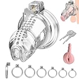 Chastity Cage Männer Peniskafig Keuschheitskafig Herren aus Harz & Premium Silikon mit 6 Penisringen-Ultraleicht & Unsichtbar für SM Fetisch, Fesselspiele und Abstinenz | Cock Cage(Größe M)