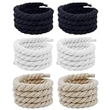 RNXSIB Rope Laces, 3 Paar Dicke Schnürsenkel für Air Force 1, Schnürsenkel Rund 160cm × 0,8cm, Breit Seil Sneaker Schuhbänder, Dicke Runde Schnürsenkel, DIY Dreisträngige Baumwollseil-Schnürsenkel