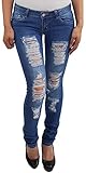 Sotala Damen Stretch Hüft Skinny Jeans Slim Fit Hose Röhrenjeans Mit Rissen zerrissen Blau