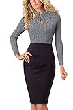 HOMEYEE Damen Vintage Stehkragen Kurzarm Bodycon Business Bleistift Kleid B430 (EU 40 = Size L, Grau + Lange Ärmel)