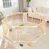 Baby Laufstall,Sicherer＆Stabiler Großes Faltbares Babys Laufgitter, Holz Laufstall, nachhaltiger Laufstall Fröhliche Krabbelbereich für 1-3 Jahren Babys＆Kleinkinder(146 * 146 * 61CM)