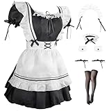 Zyimsva Maid Dress Halloween KostüM Damen Anime Cospaly Dienstmädchen Kostüm Maid Kostüm Outfit Set mit Strümpfen (M)