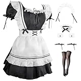 Zyimsva Maid Dress Halloween KostüM Damen Anime Cospaly Dienstmädchen Kostüm Maid Kostüm Outfit Set mit Strümpfen (XL)