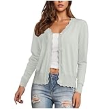 Cardigan Damen Dünne Bolero Strickjacke Winter Strickjacken Kurz V-Ausschnitt Trachtenjacke mit Knöpfen Weiche Stretch Strickcardigan Leichte Locker Übergangsjacke Teenager Mädchen Freizeitjacke