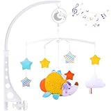 Frasheng Musik Mobile, Baby Mobile Musik Babybett, Musikmobile Babybett Zubehör, Baby Mobile Babybett mit Musik, Spieluhr Baby Mobile für Bett, Geschenk für Neugeborene Mädchen Junge, Weiß