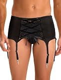 ohyeahlady Sexy Unterwäsche für Mann Sexy Boxershorts Wetlook Shorts Mesh Unterhosen Spitze String Tanga Sissy Höschen Crossdresser Kleidung Strumpfband Lingerie Garter Belt mit 4 Clips Schwarz M