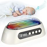 MOWETOO White Noise Machine Baby, Einschlafhilfe Babys & Erwachsene Tragbare Weißrauschmaschine mit USB, 14 Beruhigende Klänge, 10 Stunden Akku, Einstellbare Farblichter und Time