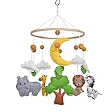 EXQULEG Tier Mobile Baby Hölz Mobile Baby Windspiele mit Filzbällen Kinderzimmer Hängende Bettglocke Mobile für Babybett Jungen und Mädchen (A)