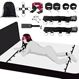 Bondage Set Bett Fesseln Sex Spielzeug für Sexspiele stabiles Fetisch BDSM Fesselset Bettfesseln mit Handschellen Fußfesseln Augenbinde Nippelklemmen Kreuzschnalle Paddel Sexspielzeug für Paare Extrem