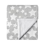 CREVENT Gemütliche weiche warme Zwei Schichten Sherpa Babydecke für Mädchen Jungen, Neugeborenen Essentials für Kleinkind, Baby-Dusche Empfangsgeschenk - Star Grey 75X100cm