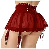 Damen Rüschen Rock Netz Tüll Sissy Sexy Durchsichtig Minirock Schnüren Crossdresser Kleidung mit Strumpfbändern Dessous Kleid Spitzen Unterrock Rollenspiel Durchsichtiger Unterwäsche