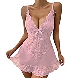 Fulidngzg Negligee Damen Sexy Große Größe: Curvy Sommer Unterwäsche Erotisch Ouvert Corsage Spitze Reizwäsche Outfit Spitze Nachtkleid Kurz Body Cosplay Unterwäsche Mollig Hot Dessous-Sets Unterkleid