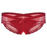 ranrann Männer Sissy Slip Sexy Dessous Unterhose Höschen im Schritt Offen Durchsichtig Unterwäsche Reizwäsche Crossdressing Outfit A Rot XL