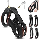 BDSMJOY 7.0 Cobra Peniskäfig Keuschheitskäfig Herren,3D Chastity Cage mit Super-Unsichtbar Schloss & 4 Arc Penis Ring Hodenringe,Keuschheitsgürtel Cock Cage Penis Käfig,BDSMs Spielzeug Hart (L)