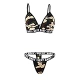 Sexy Dessous-Set für Damen, Camouflage-Buchstabe, sexy BH und Höschen, zweiteilig, Babydoll, Nachtwäsche, Pyjama, Nachtwäsche, sexy Dessous für Frauen, armee-grün, M