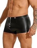ohyeahlady Unterhosen Männer Punk Sexy Unterwäsche PU Leder Slip Stretch Boxershorts Elastan Boxer Briefs Pouch Underwear Sissy Dessous Rave Outfit Stretch Shorts Party Clubwear Schwarz M