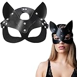 KEELYY Catwoman Maske Katzenmaske Sexy Halbgesicht Ledermaske für Damen Frauen Fuchs Masken Cosplay Cat Woman Mask für Halloween Karneval Maskerade Make-Up Party