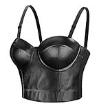 LEACOOLKEY Damen-Korsett-Top PU-Leder-Bustier-Crop-Top Gothic-Punk-Push-up BH Schwarz