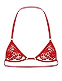 Freebily Herren Spitze BH Bra Nippelfrei Neckholder Mini BH Oberteile Transparent Sissy Dessous Crossdresser Lingerie Erotik Unterwäsche B Rot Einheitsgröße