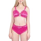 LittleForBig Unisex Nachtwäsche Riemen Dessous Set Lingerie Loungewear Sissy Spitzen Rüschen Verstellbare Satin Bralette Höschen Set Rose XXL