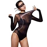 HTRUIYATY Damen Bodystocking UltradüNner Sexy Full Body Stockings Mit Leopard Print Halter Bodystocking GläNzende öL GanzköRper Strumpfhose