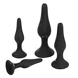 Belmalia 4x Anal-Plug mit starkem Saugnapf, Lust-Set für Sie und Ihn, flexibel glattes Sexspielzeug, Silikon Butt Plug: S + M + L + XL, Dildos Schwarz
